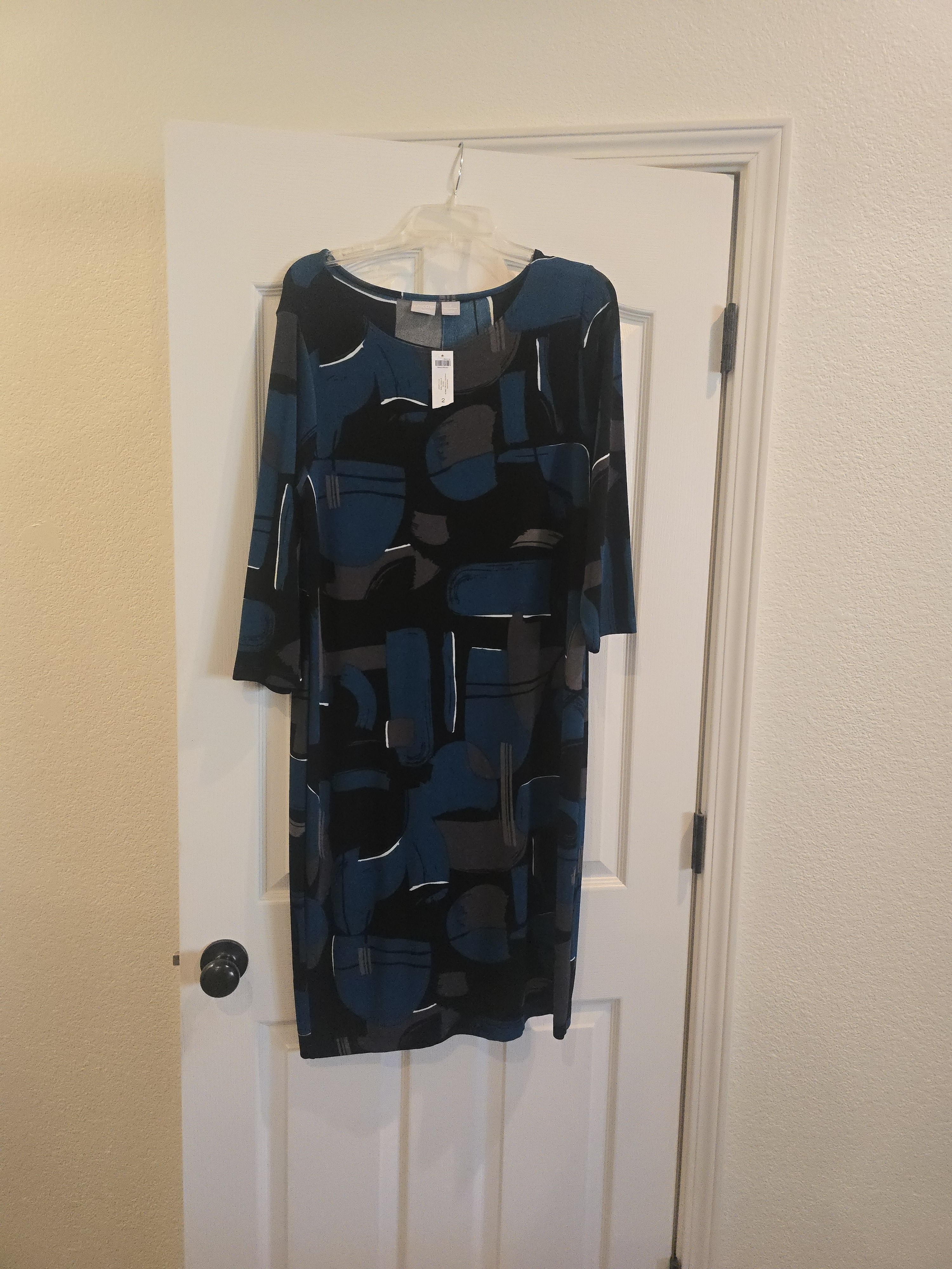 Chico's Teal And Black Abstract Long-Sleeve Dress